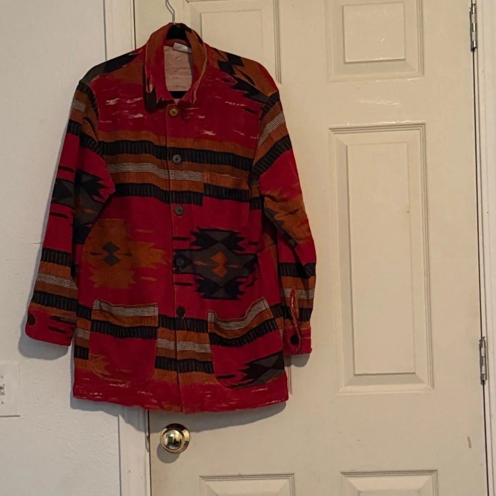 Chico's Red Multi-Color Aztec Print Jacket - Picture 1 of 5